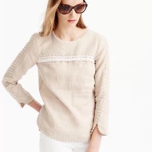 J.Crew fringe embroidered linen tunic, Size 2